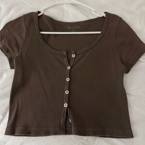 Brown Button-Up Crop Top Brandy Melville